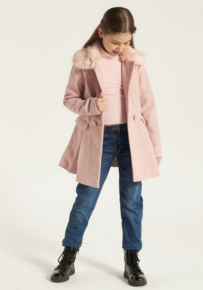 Eligo Textured Jacket with Fur Collar and Long Sleeves-Coats and Jackets-image-0