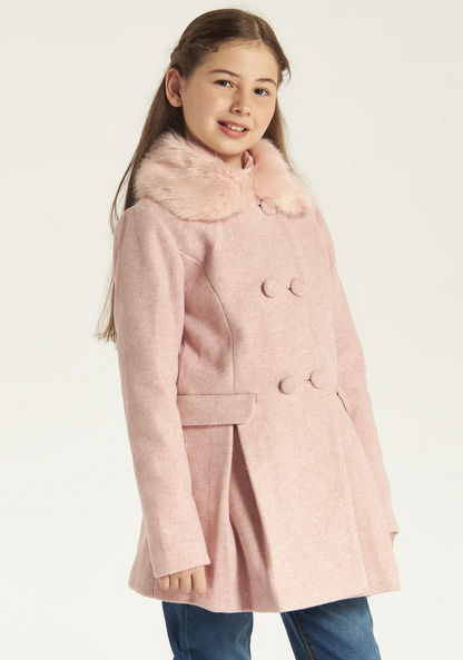 Eligo Textured Jacket with Fur Collar and Long Sleeves-Coats and Jackets-image-2