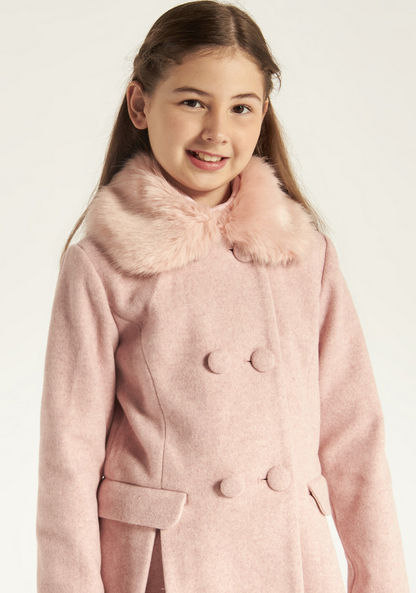 Eligo Textured Jacket with Fur Collar and Long Sleeves-Coats and Jackets-image-3