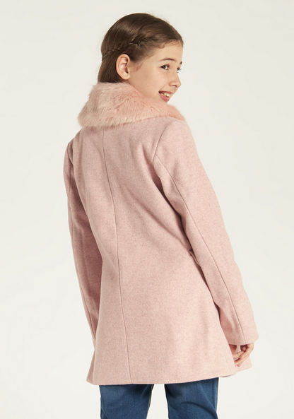Eligo Textured Jacket with Fur Collar and Long Sleeves-Coats and Jackets-image-4