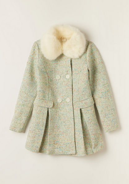 Eligo Textured Jacket with Fur Collar and Long Sleeves-Coats and Jackets-image-0
