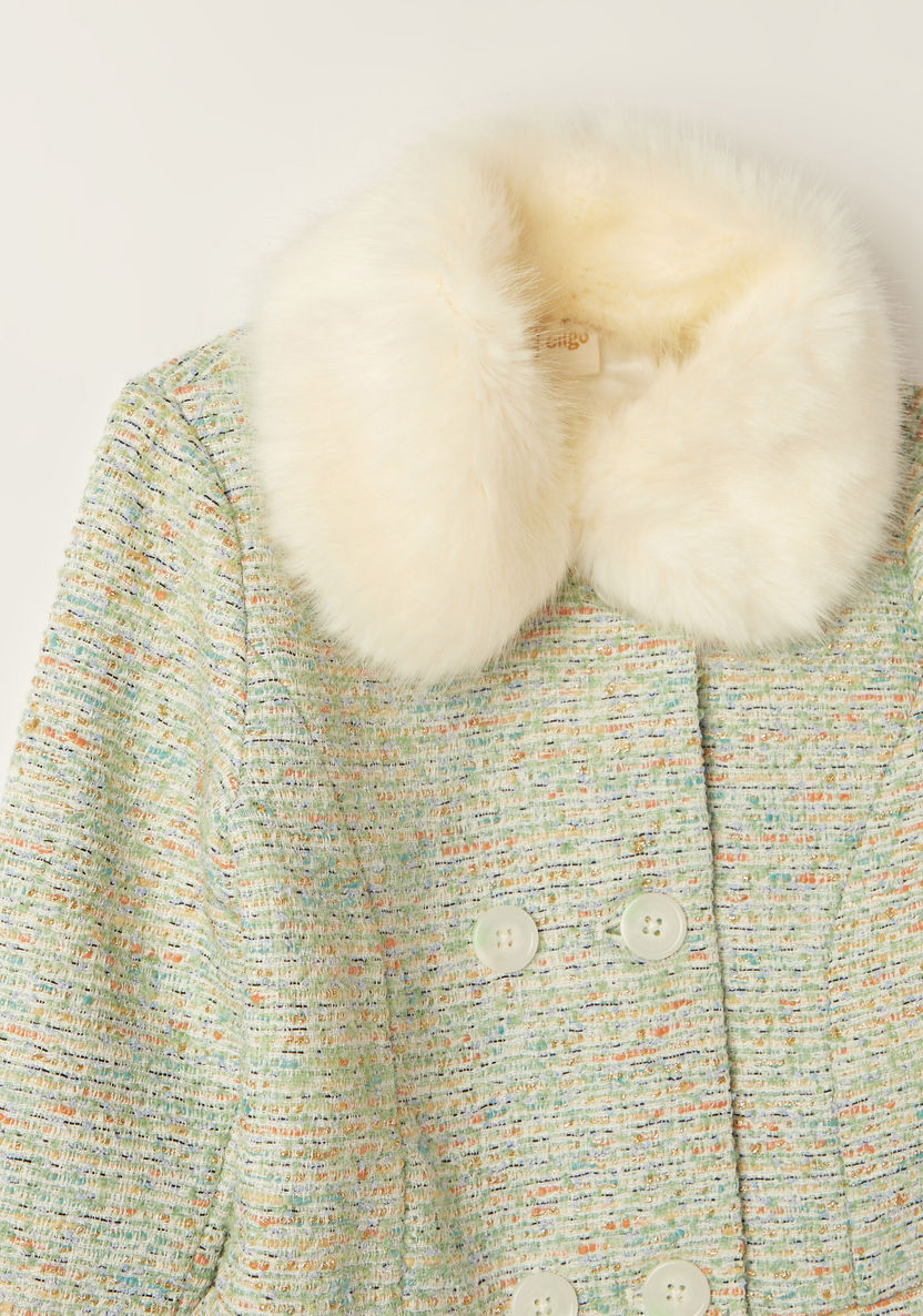 Eligo Textured Jacket with Fur Collar and Long Sleeves-Coats and Jackets-image-1