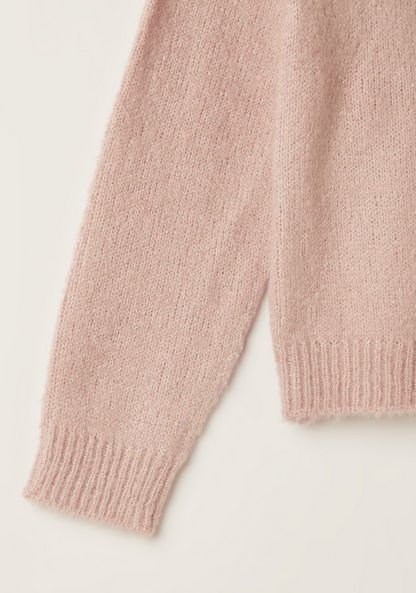 Eligo Textured Long Sleeves Sweater with Ribbed Crew Neck and Scalloped Trim-Sweaters and Cardigans-image-2