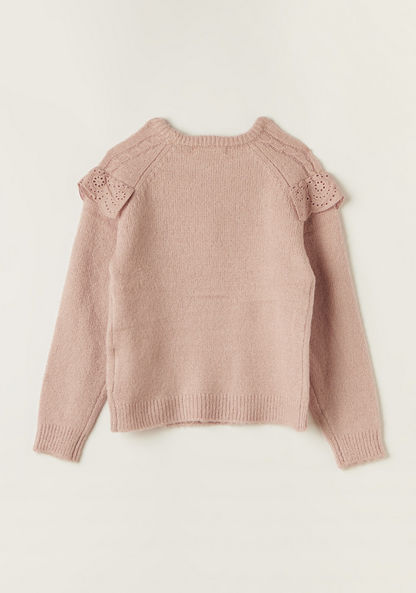 Eligo Textured Long Sleeves Sweater with Ribbed Crew Neck and Scalloped Trim-Sweaters and Cardigans-image-3