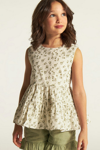 All Over Floral Print Sleeveless Top and Shorts Set
