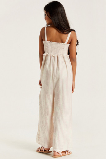 Striped Sleeveless Jumpsuit with Pockets and Ruffle Detail