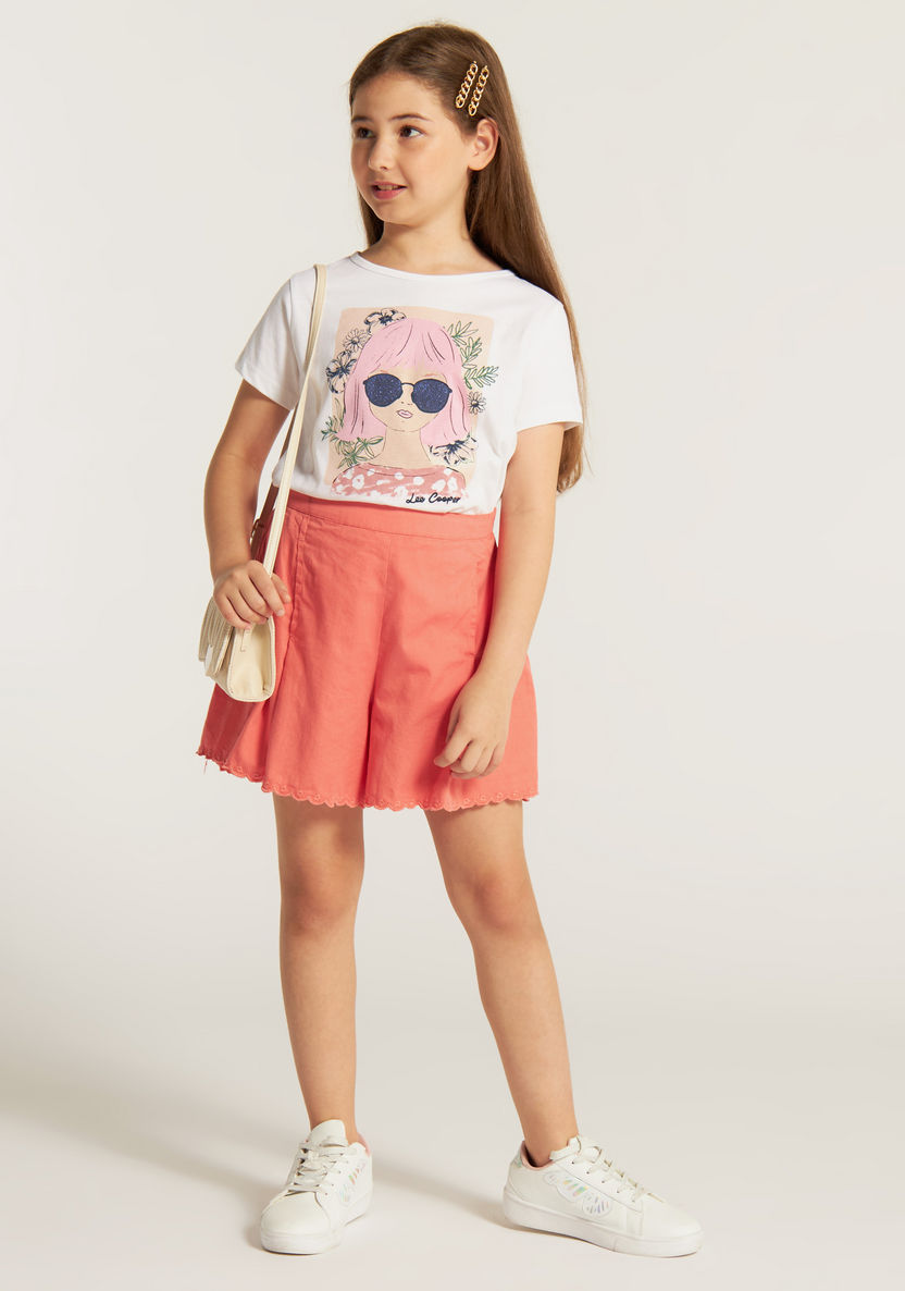 Lee Cooper Graphic Glitter Print T-shirt with Short Sleeves-T Shirts-image-0