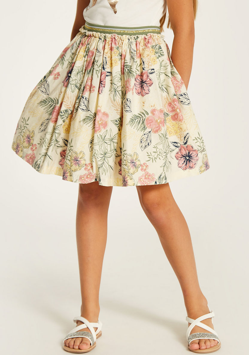 Lee Cooper Floral Print Skirt with Elasticated Waistband-Skirts-image-1