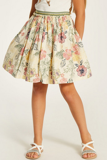 Lee Cooper Floral Print Skirt with Elasticated Waistband