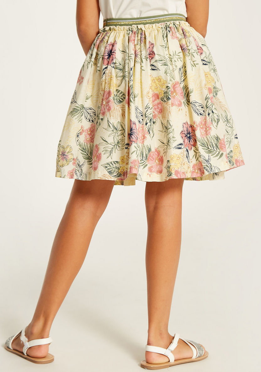 Lee Cooper Floral Print Skirt with Elasticated Waistband-Skirts-image-3