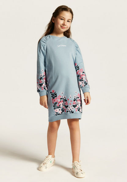 Lee Cooper Floral Print Sweat Dress with Long Sleeves-Dresses%2C Gowns and Frocks-image-0