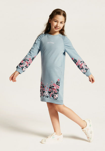 Lee Cooper Floral Print Sweat Dress with Long Sleeves
