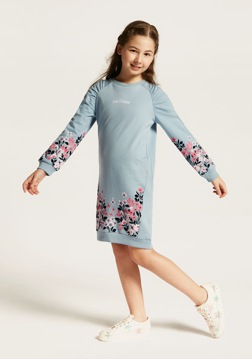Lee Cooper Floral Print Sweat Dress with Long Sleeves-Dresses, Gowns & Frocks-image-1