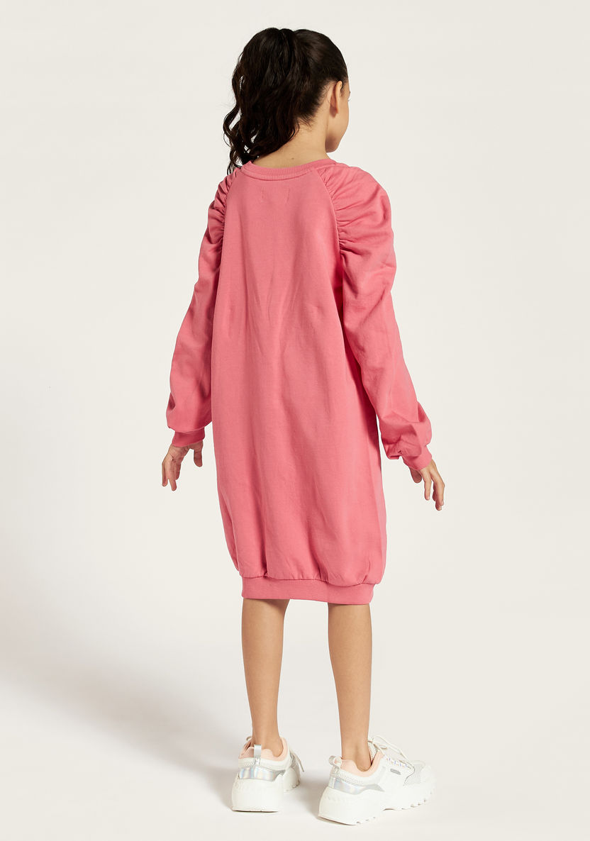 Lee Cooper Printed Sweat Dress with Ruched Detail and Long Sleeves-Dresses, Gowns & Frocks-image-3