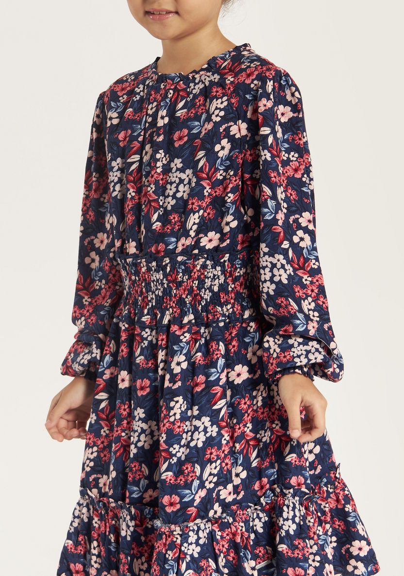 Lee Cooper All Over Floral Print Dress with Round Neck and Long Sleeves-Dresses, Gowns & Frocks-image-2