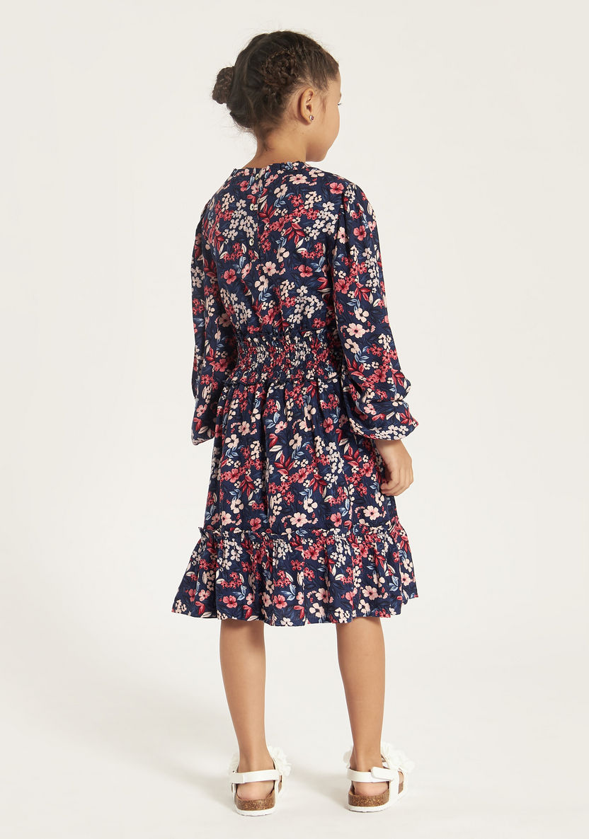 Lee Cooper All Over Floral Print Dress with Round Neck and Long Sleeves-Dresses, Gowns & Frocks-image-3