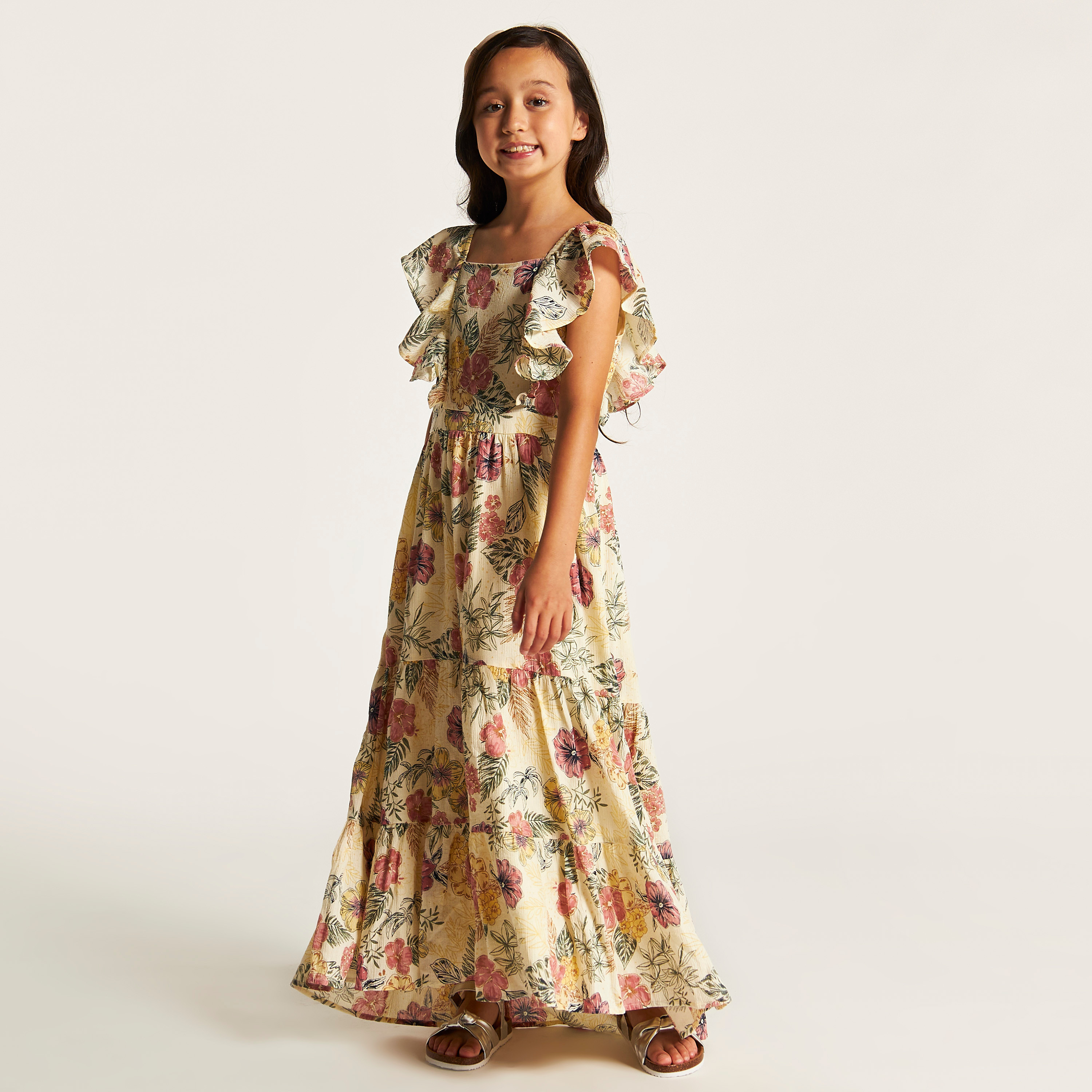 Lee Cooper All Over Floral Print Sleeveless Maxi Dress with Ruffle Detail-girls-clothing-dressesandjumpsuits-image-2