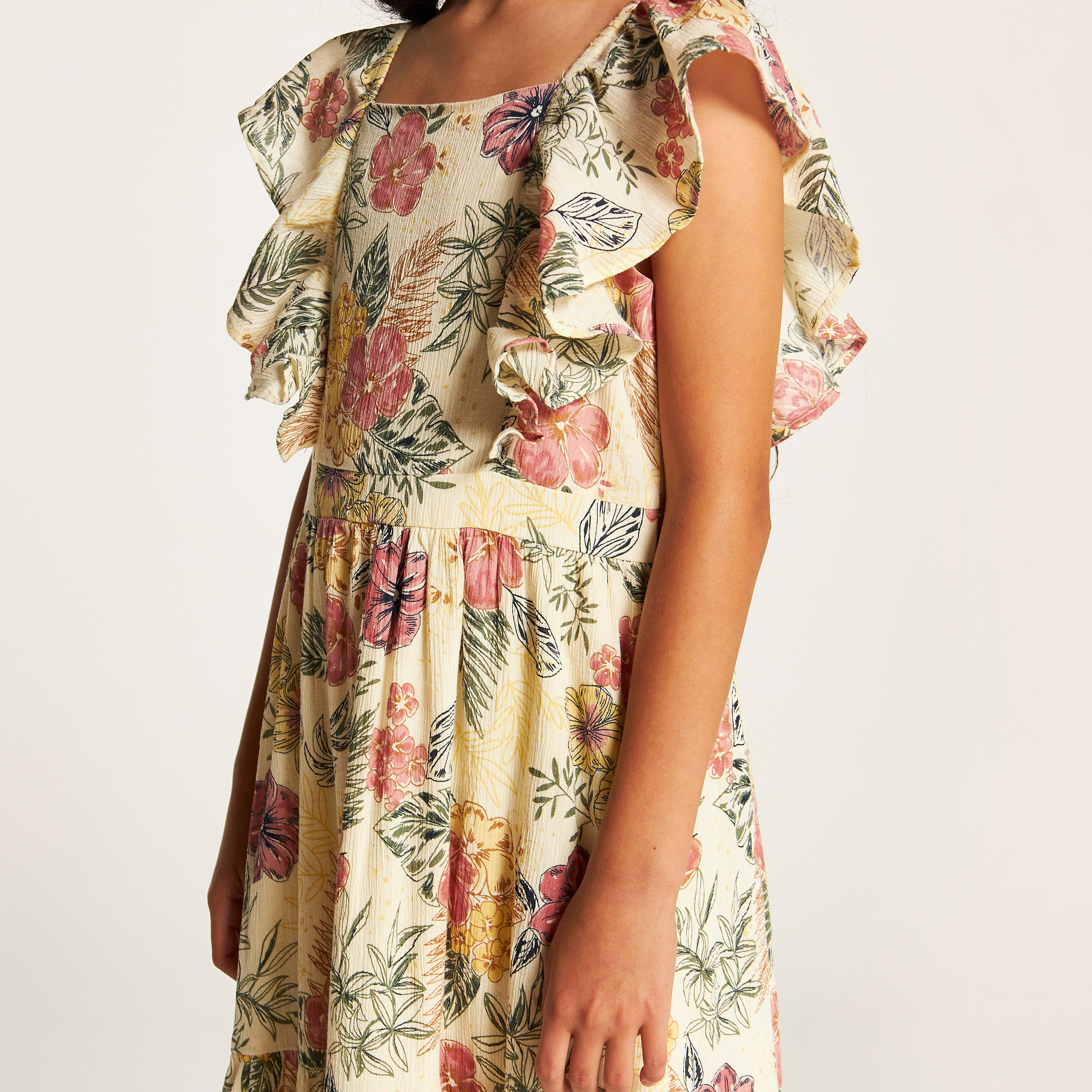 Lee Cooper All Over Floral Print Sleeveless Maxi Dress with Ruffle Detail-girls-clothing-dressesandjumpsuits-image-3