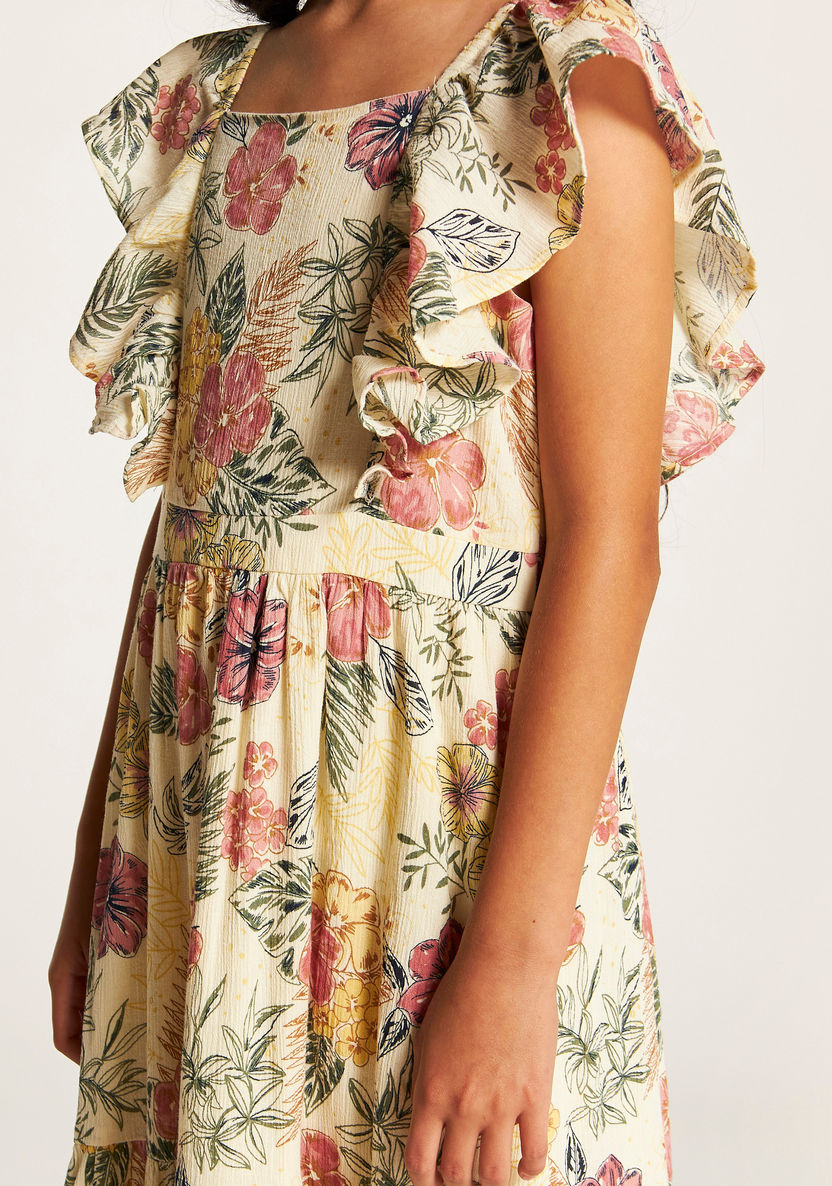 Lee Cooper All Over Floral Print Sleeveless Maxi Dress with Ruffle Detail-Dresses%2C Gowns and Frocks-image-2