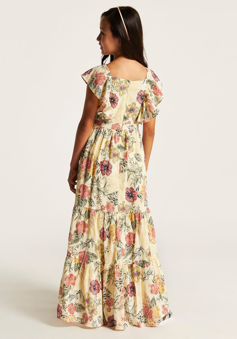 Lee Cooper All Over Floral Print Sleeveless Maxi Dress with Ruffle Detail-Dresses%2C Gowns and Frocks-image-3