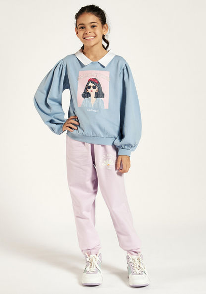Lee Cooper Printed Sweatshirt with Spread Collar and Long Sleeves