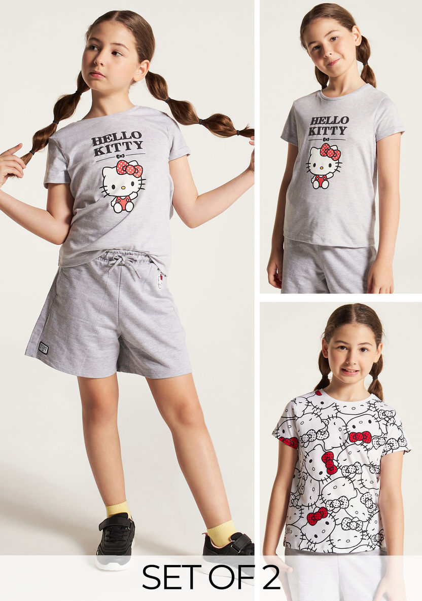 Sanrio Hello Kitty Print Crew Neck T-shirt and Short Sleeves - Set of 2-T Shirts-image-0
