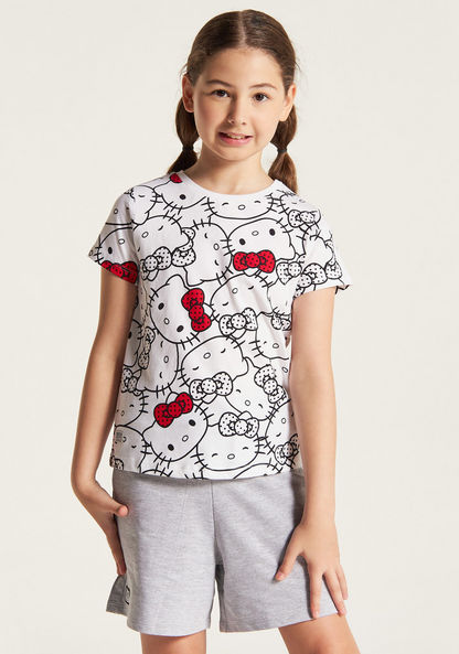 Sanrio Hello Kitty Print Crew Neck T-shirt and Short Sleeves - Set of 2