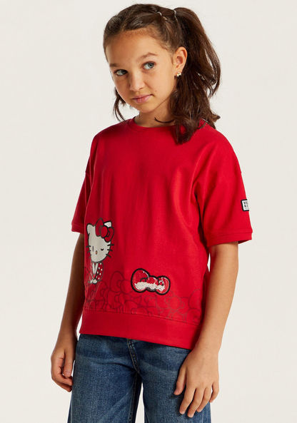 Sanrio Hello Kitty Print T-shirt with Crew Neck and Short Sleeves