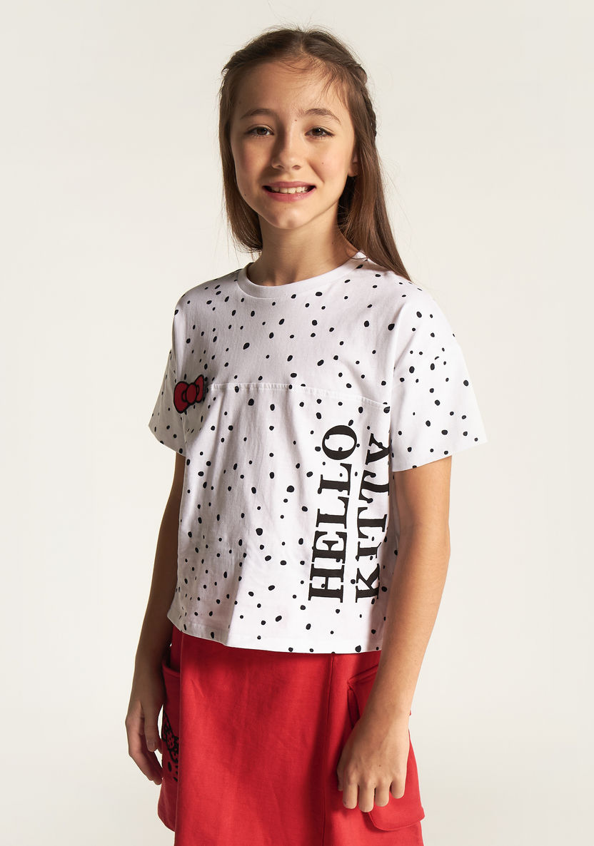 Sanrio Hello Kitty Print T-shirt with Crew Neck and Short Sleeves-T Shirts-image-0