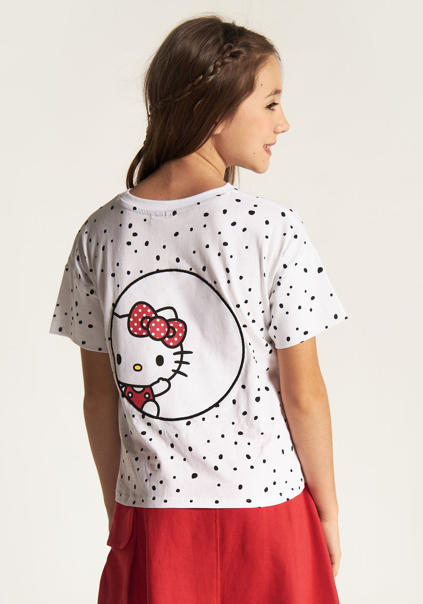 Sanrio Hello Kitty Print T-shirt with Crew Neck and Short Sleeves-T Shirts-image-3