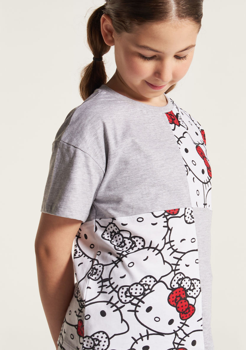 Sanrio Hello Kitty Print T-shirt with Crew Neck and Short Sleeves-T Shirts-image-2