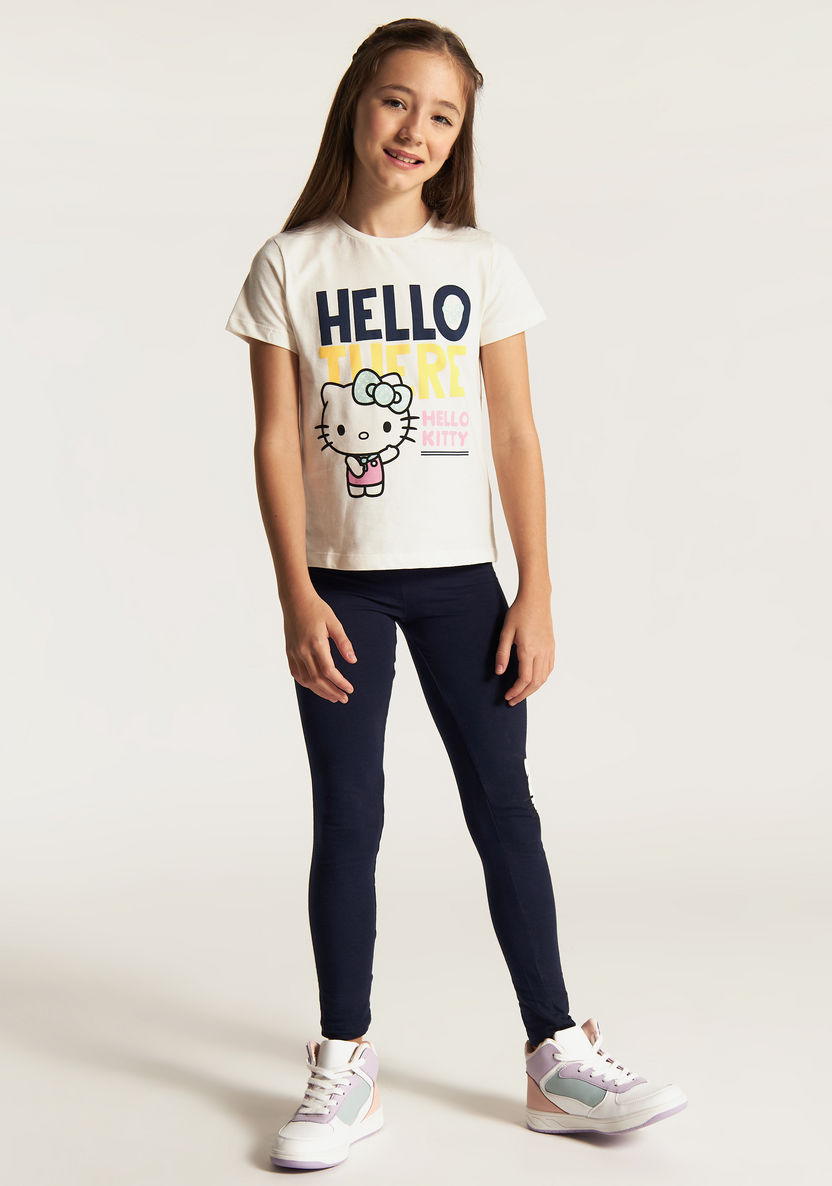 Sanrio Hello Kitty Print T-shirt with Crew Neck and Short Sleeves-T Shirts-image-1