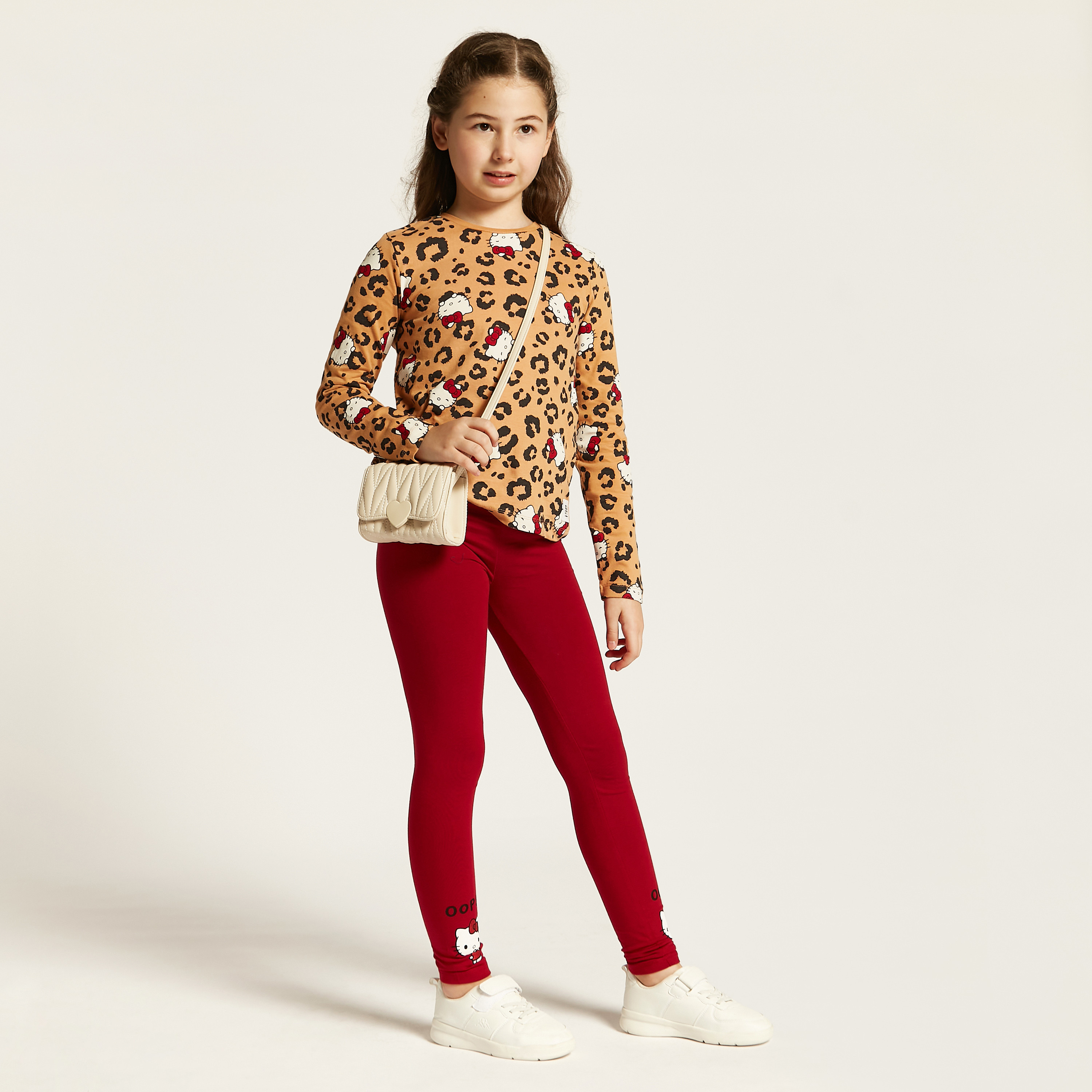 Sanrio Hello Kitty Print T-shirt with Crew Neck and Long Sleeves-girls-clothing-schoolwear-tshirts-image-1