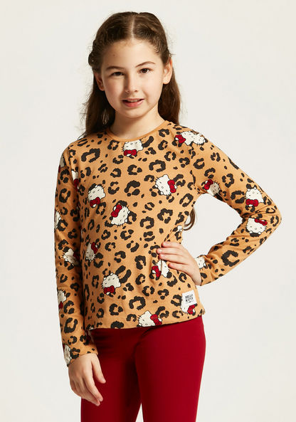 Sanrio Hello Kitty Print T-shirt with Crew Neck and Long Sleeves-T Shirts-image-1
