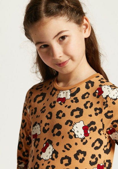 Sanrio Hello Kitty Print T-shirt with Crew Neck and Long Sleeves-T Shirts-image-2