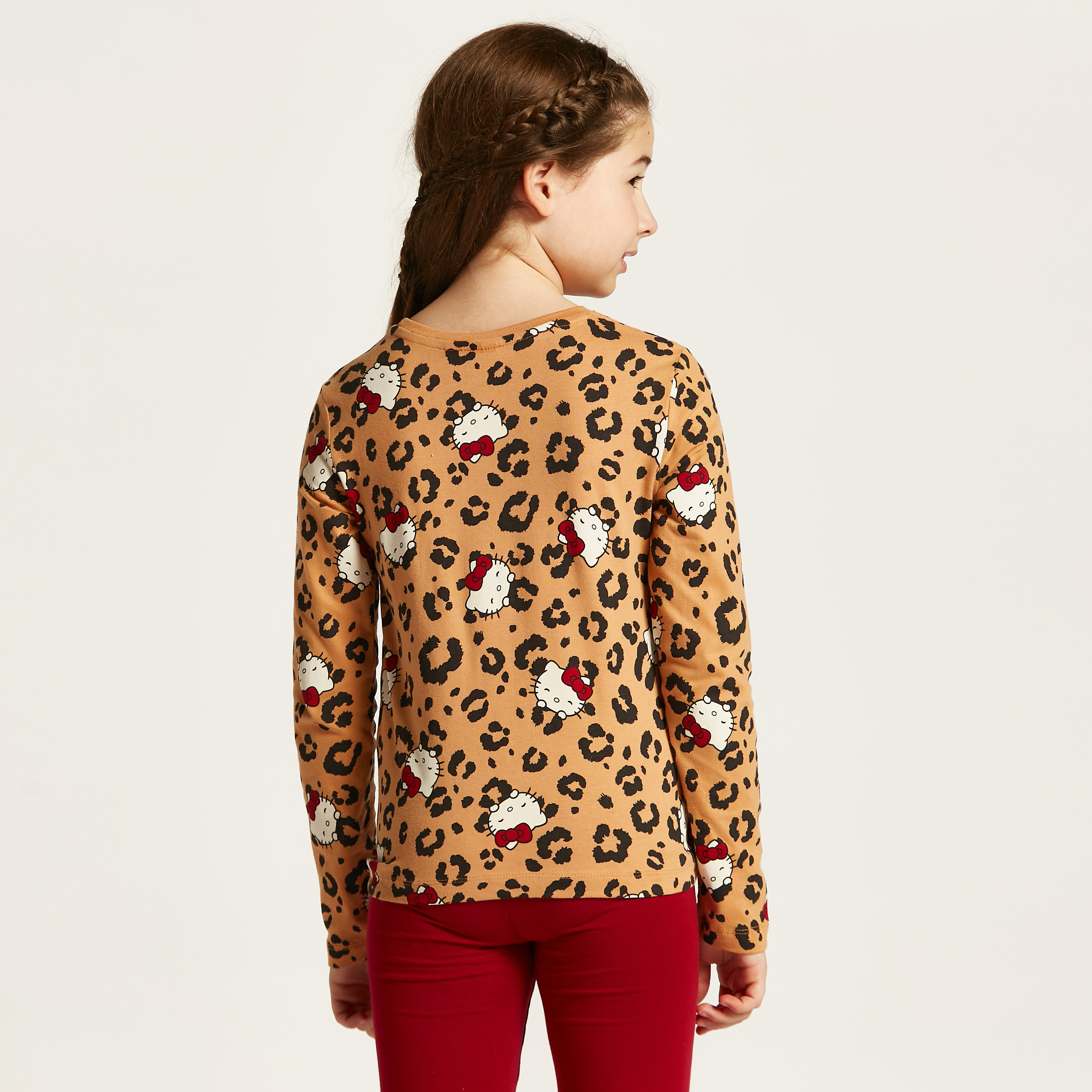 Sanrio Hello Kitty Print T-shirt with Crew Neck and Long Sleeves-girls-clothing-schoolwear-tshirts-image-4