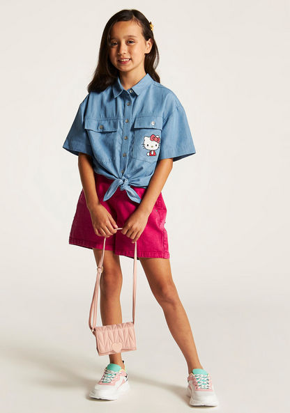 Sanrio Hello Kitty Print Shirt with Pockets and Short Sleeves