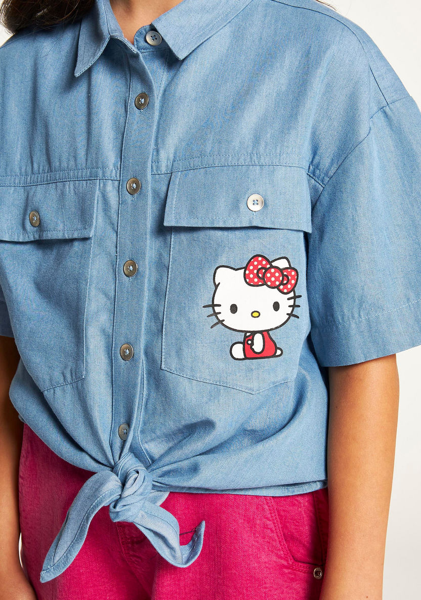 Sanrio Hello Kitty Print Shirt with Pockets and Short Sleeves-Blouses-image-2