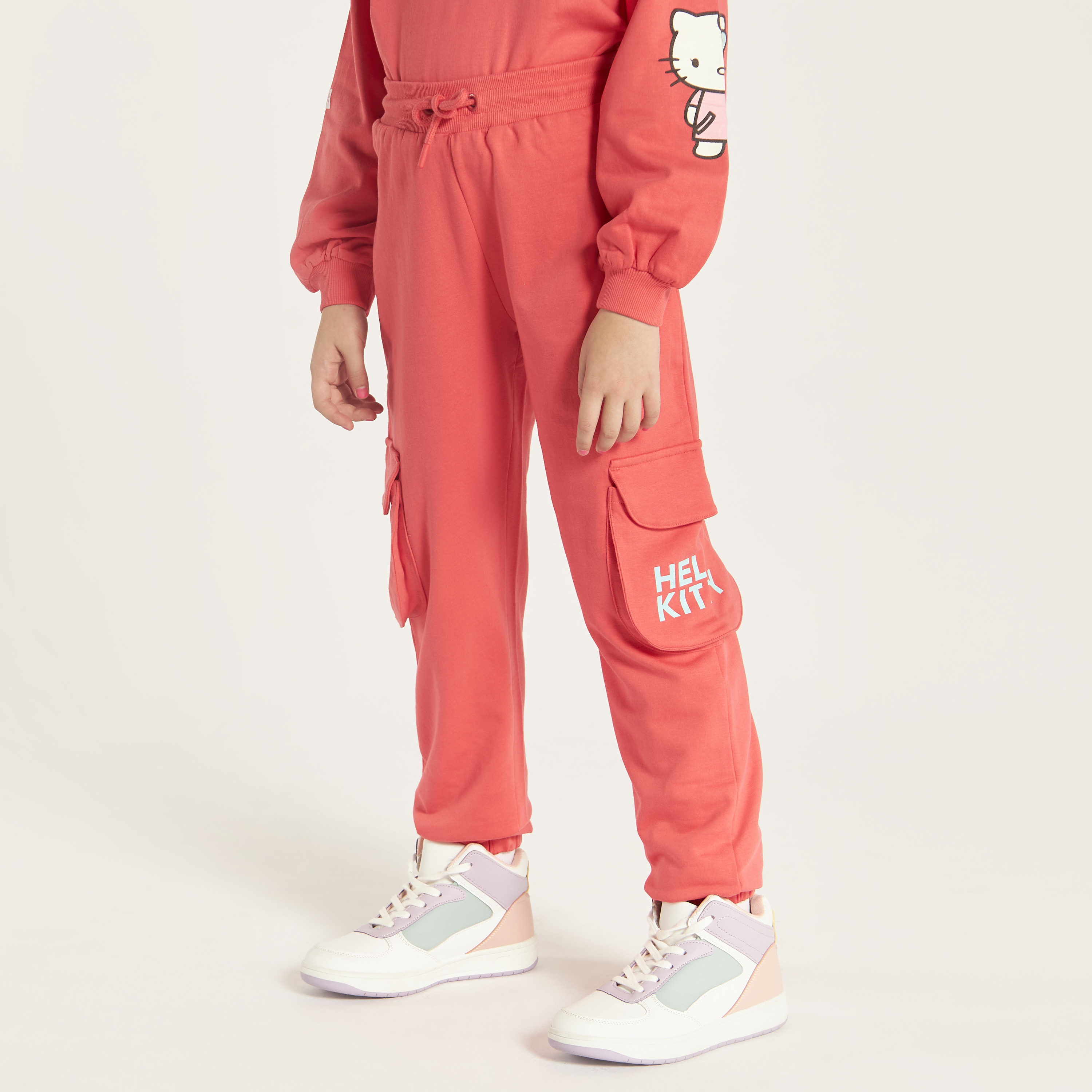 Sanrio Hello Kitty Print Joggers with Drawstring Closure and Pockets-girls-clothing-bottoms-joggersandtrackpants-image-2