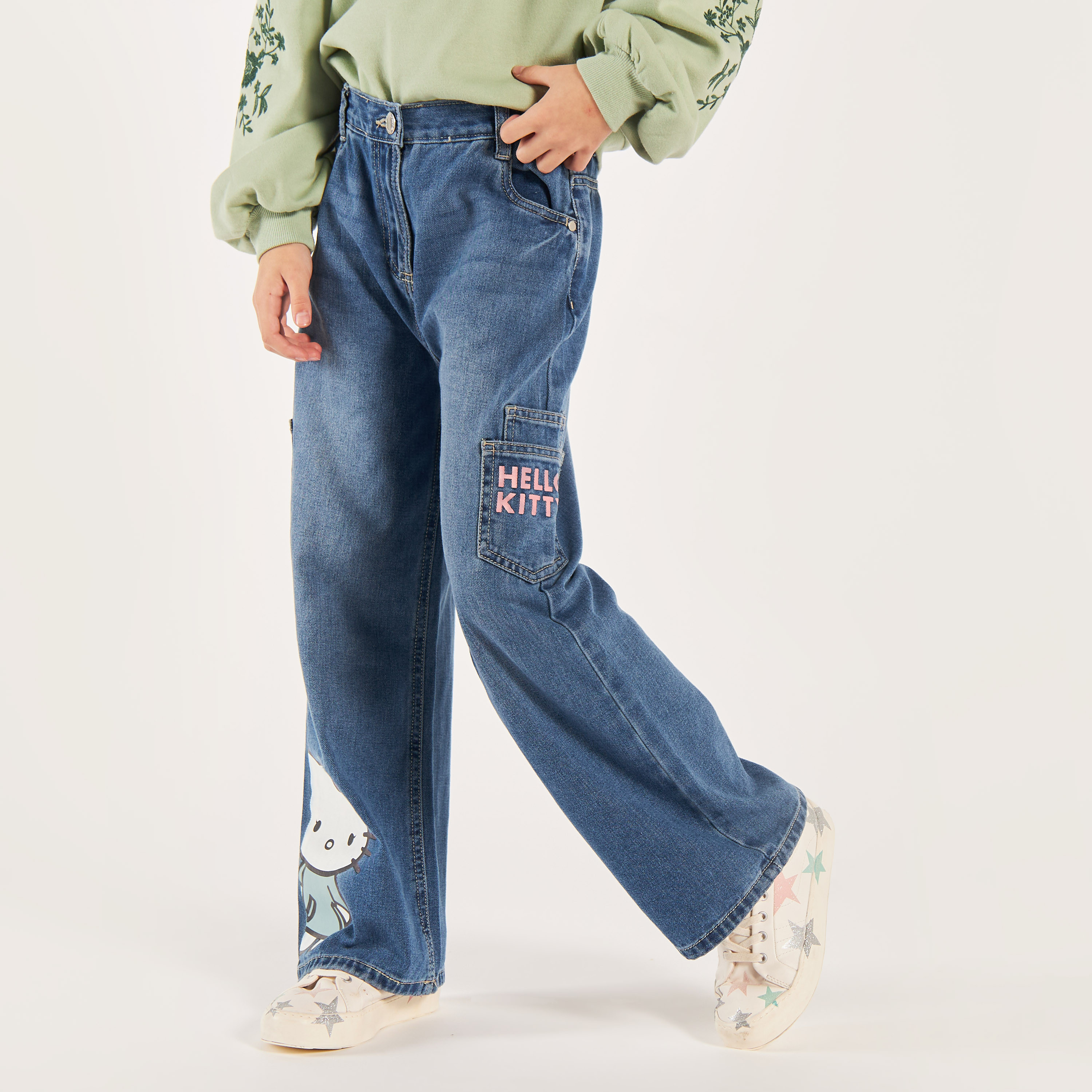 Sanrio Girls' Hello Kitty Print Flared Jeans-girls-clothing-bottoms-jeansandjeggings-image-2