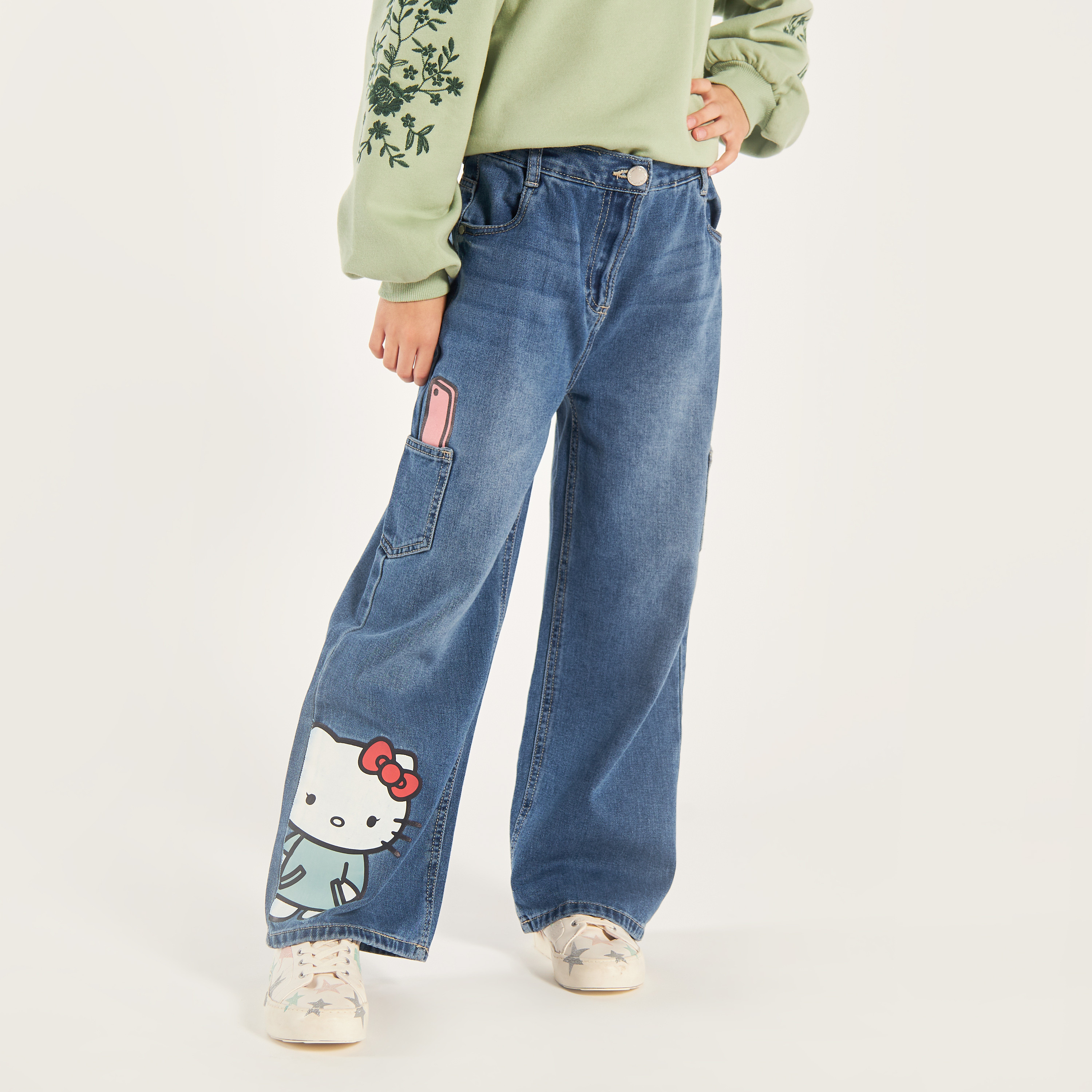 Sanrio Girls' Hello Kitty Print Flared Jeans-girls-clothing-bottoms-jeansandjeggings-image-4