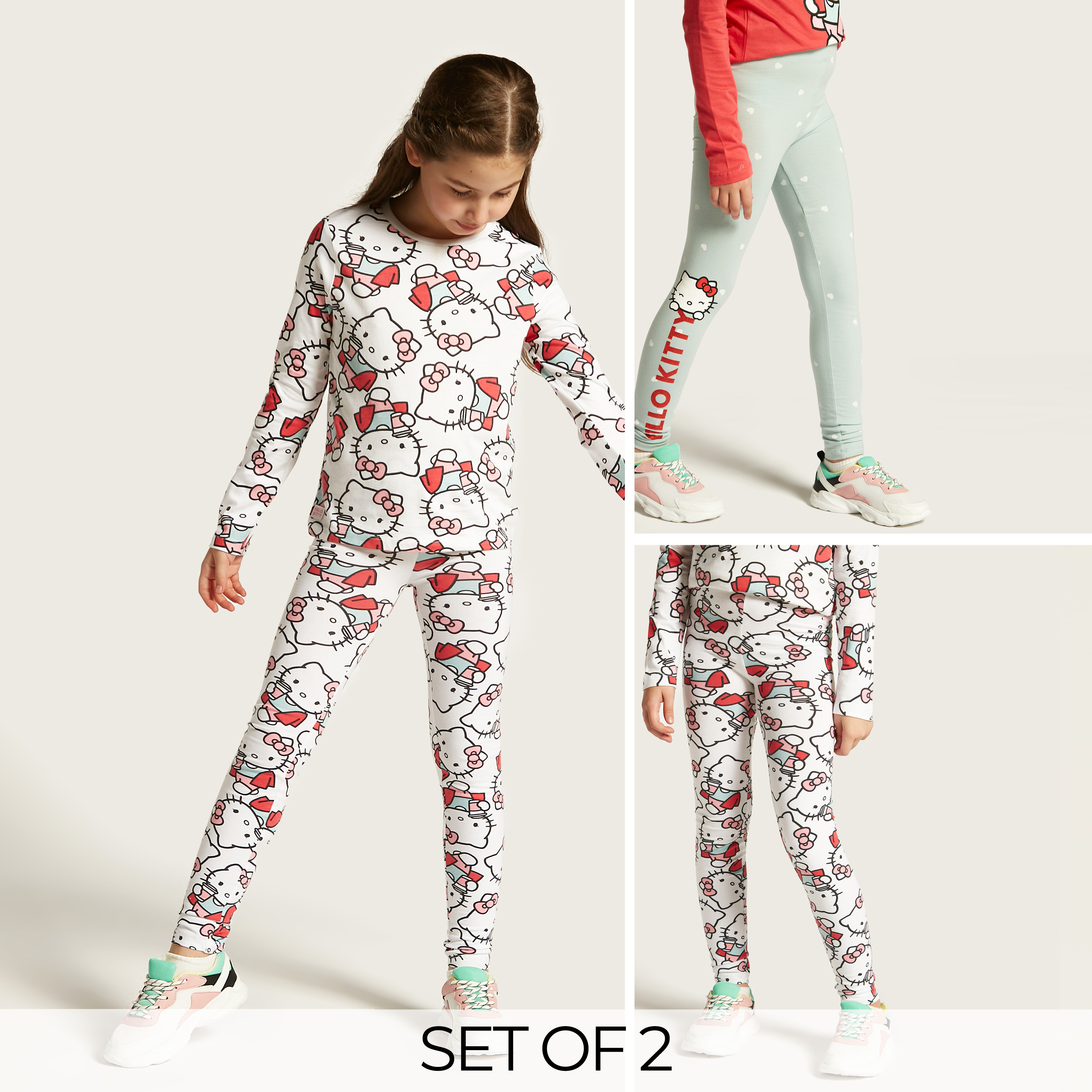 Sanrio Hello Kitty Print Leggings with Elasticated Waistband - Set of 2-girls-clothing-bottoms-leggings-image-1