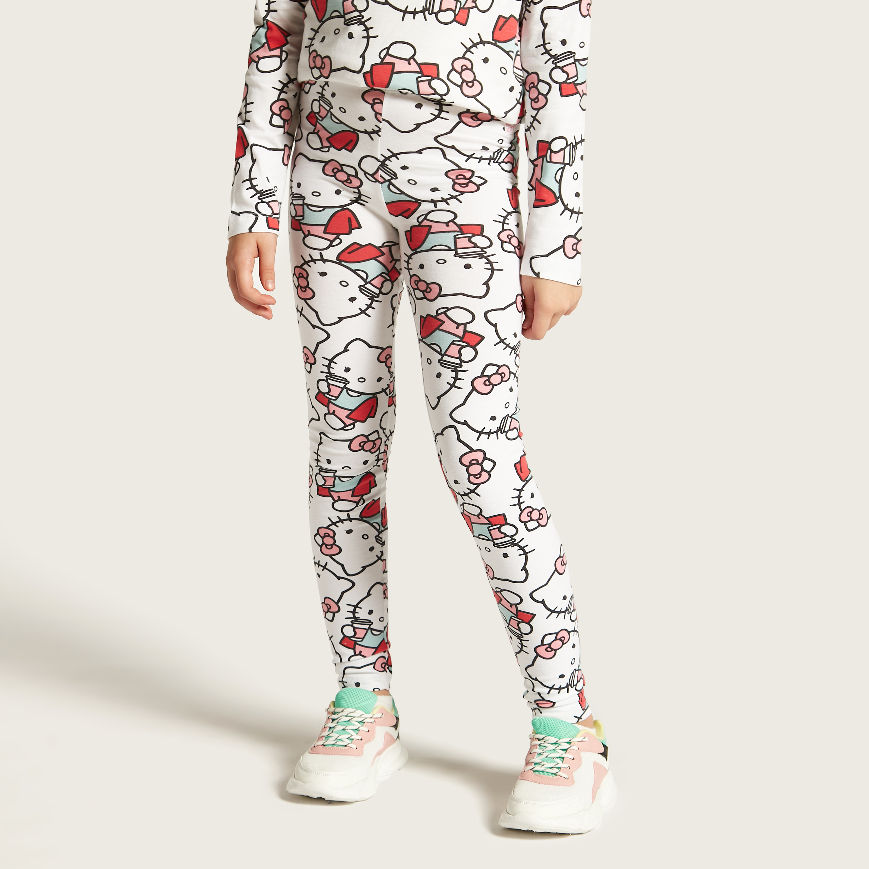Sanrio Hello Kitty Print Leggings with Elasticated Waistband - Set of 2-girls-clothing-bottoms-leggings-image-3