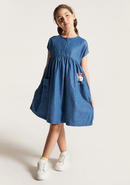 Sanrio Hello Kitty Print Dress with Short Sleeves and Pocket