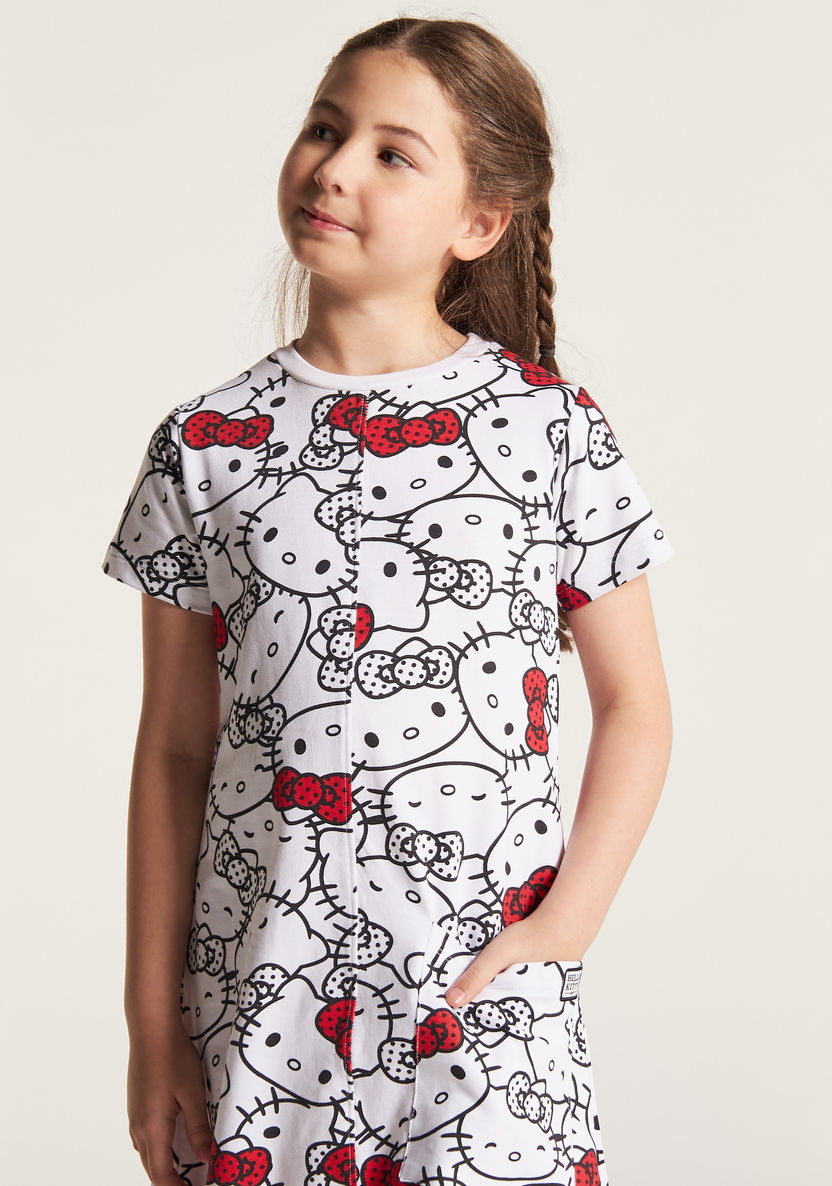 Sanrio Hello Kitty Print Dress with Round Neck and Short Sleeves-Dresses, Gowns & Frocks-image-2
