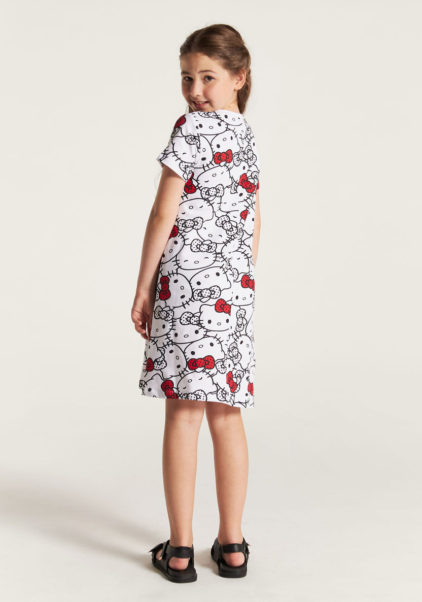 Sanrio Hello Kitty Print Dress with Round Neck and Short Sleeves-Dresses, Gowns & Frocks-image-3