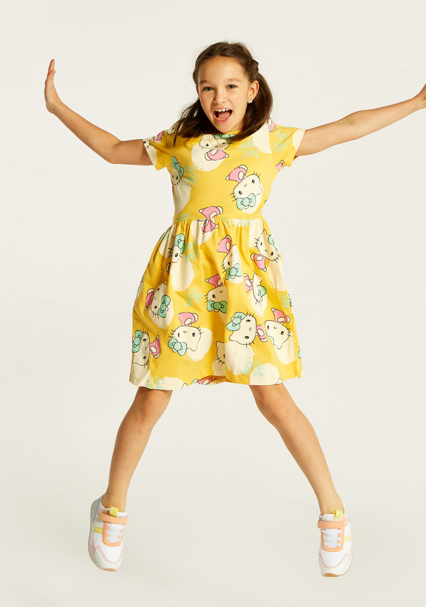 Sanrio Hello Kitty Print A-line Dress with Short Sleeves-Dresses, Gowns & Frocks-image-1