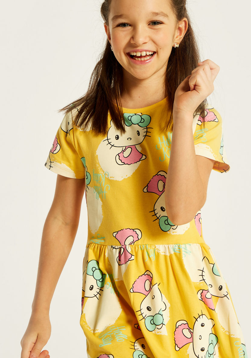Sanrio Hello Kitty Print A-line Dress with Short Sleeves-Dresses, Gowns & Frocks-image-2