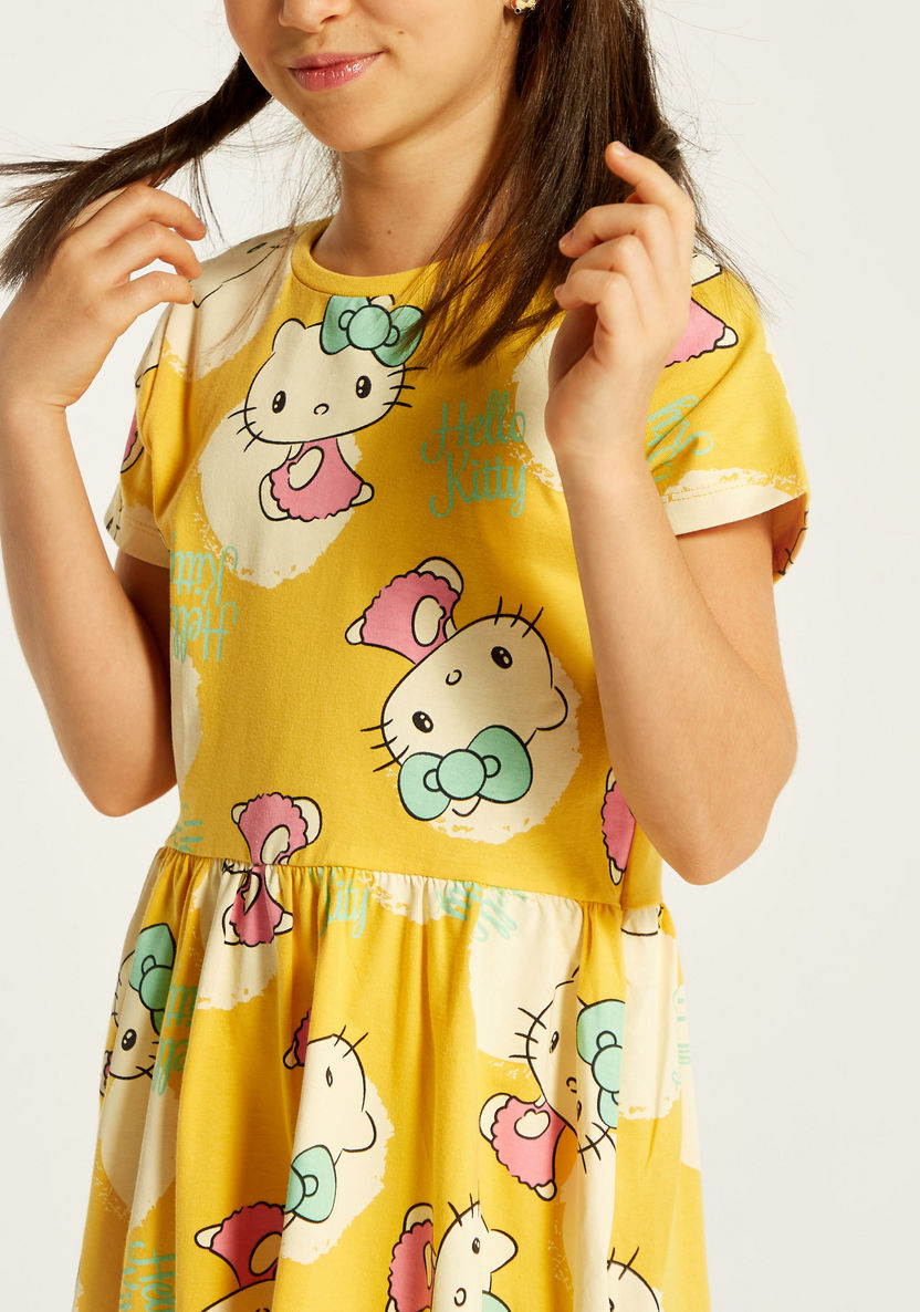 Sanrio Hello Kitty Print A-line Dress with Short Sleeves-Dresses, Gowns & Frocks-image-3