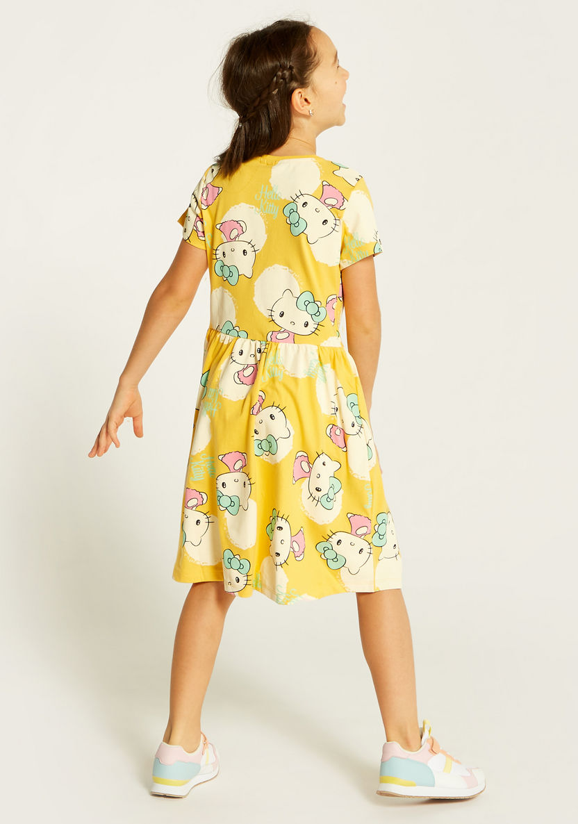 Sanrio Hello Kitty Print A-line Dress with Short Sleeves-Dresses, Gowns & Frocks-image-4